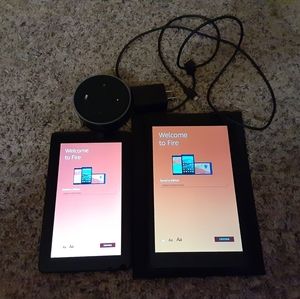 2 amazon fire tablets and echo dot